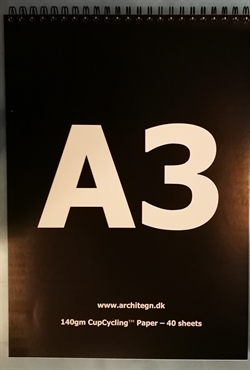A3 architegn skitseblok m. spiralryg 140gm, 40 ark